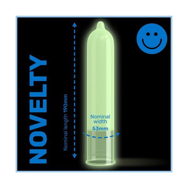 PASANTE PRESERVATIVO FLUORESCENTE BRILLO EN LA OSCURIDAD 3 UNIDADES