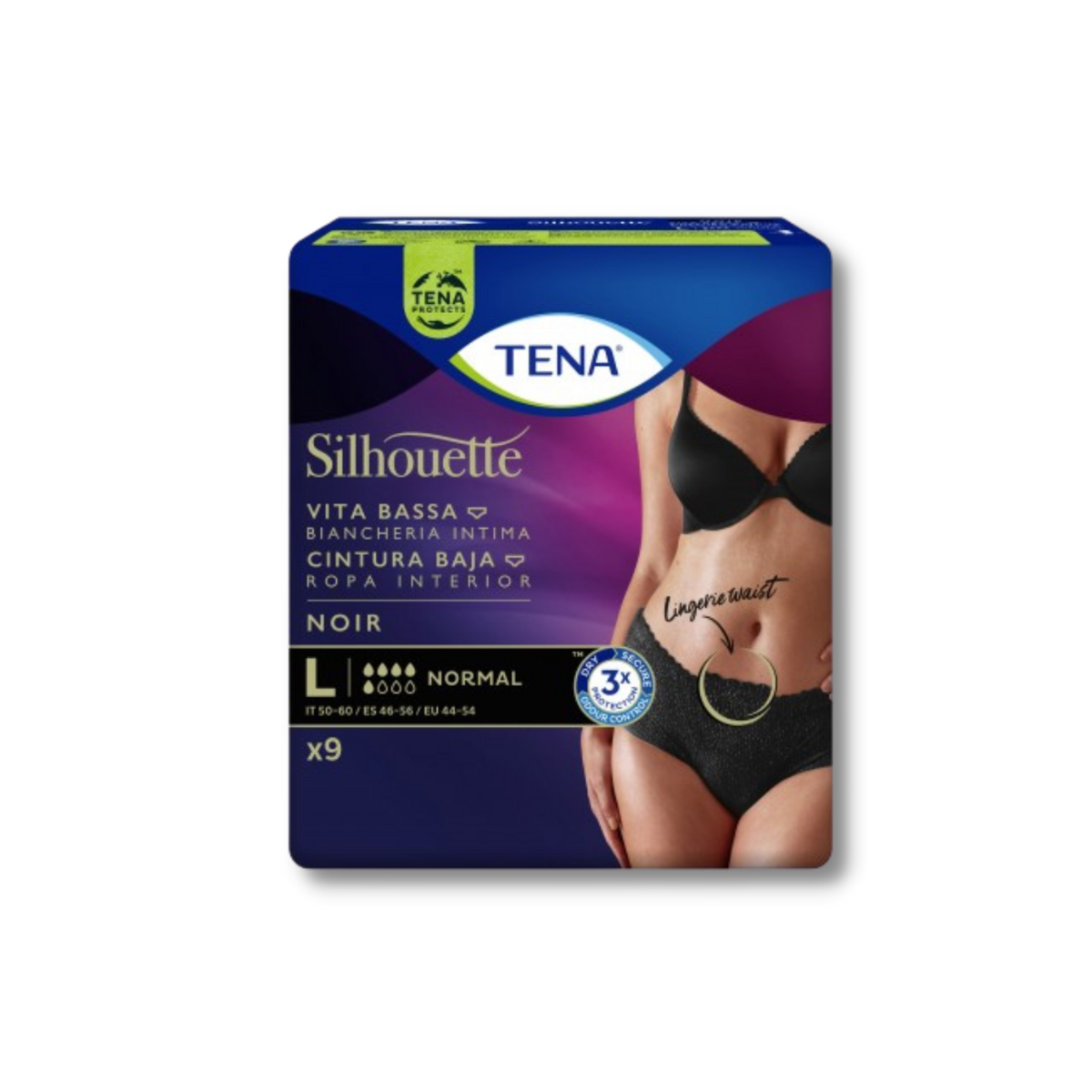 TENA SILHOUETTE NEGRA CINTURA BAJA TALLA G 9...